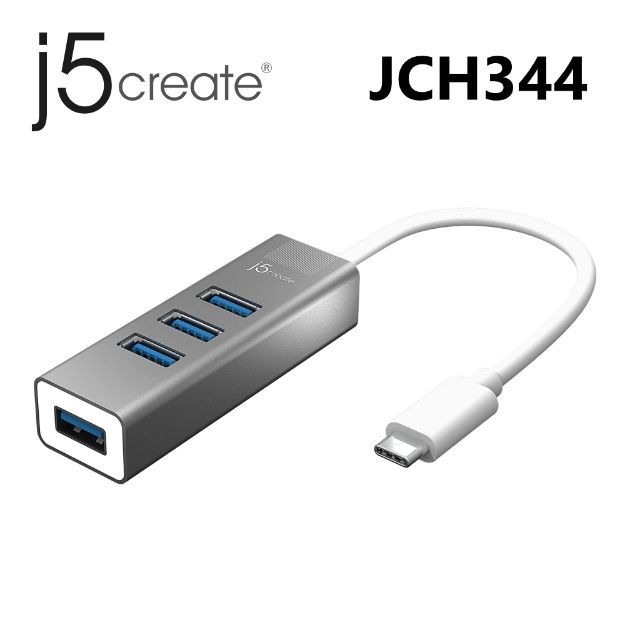 圖片 j5create JCH344 USB 3.1 Type-C轉4埠HUB集線器★贈螺旋線頭保護套